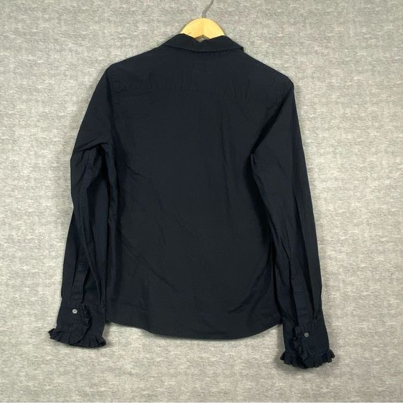 Lucky Brand Womens Black Collared Notch Neck Poet Sleeves Ruffled Button Down L - Picture 7 of 12